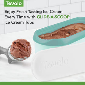 Tovolo airtight snap lid locks in flavor and blocks odors for clean freezer storage.