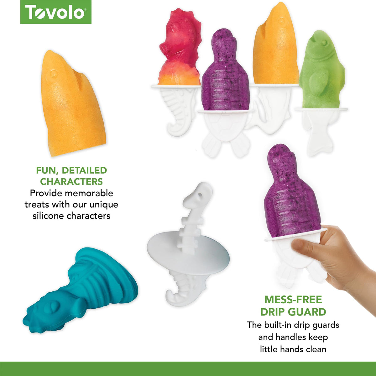 Tovolo sturdy freezer base keeps molds stable during freezing and storage.