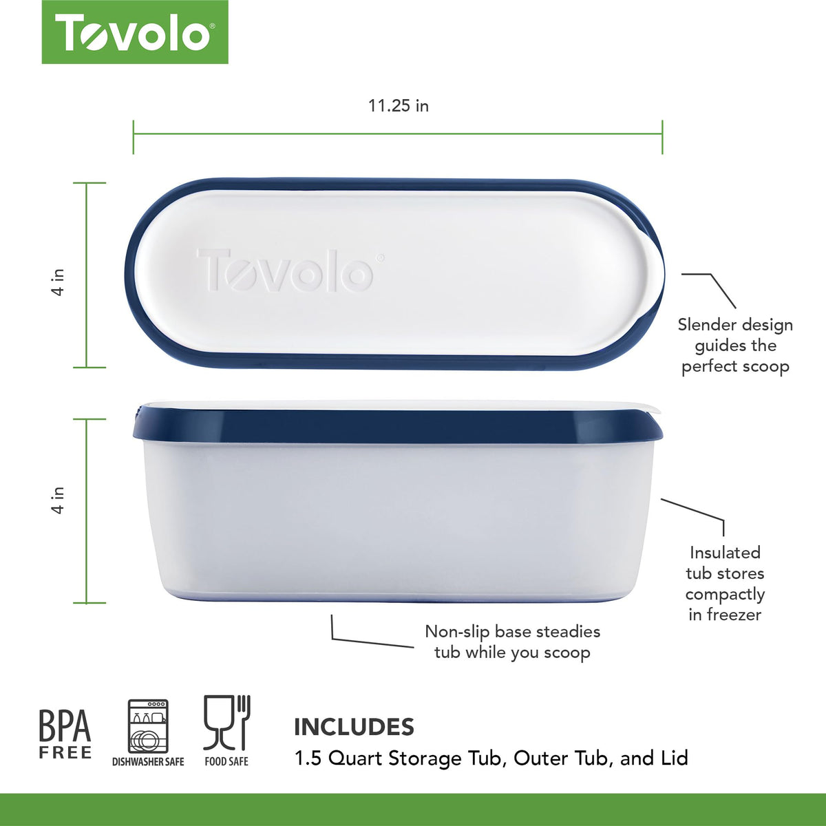 Tovolo Glide A Scoop Deep Indigo color enhancing freezer storage