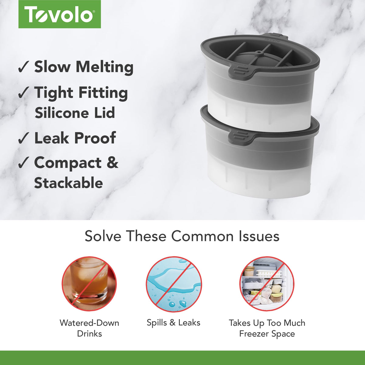 Tovolo mold with leakproof lid emphasizes odor-free freezing and easy storage