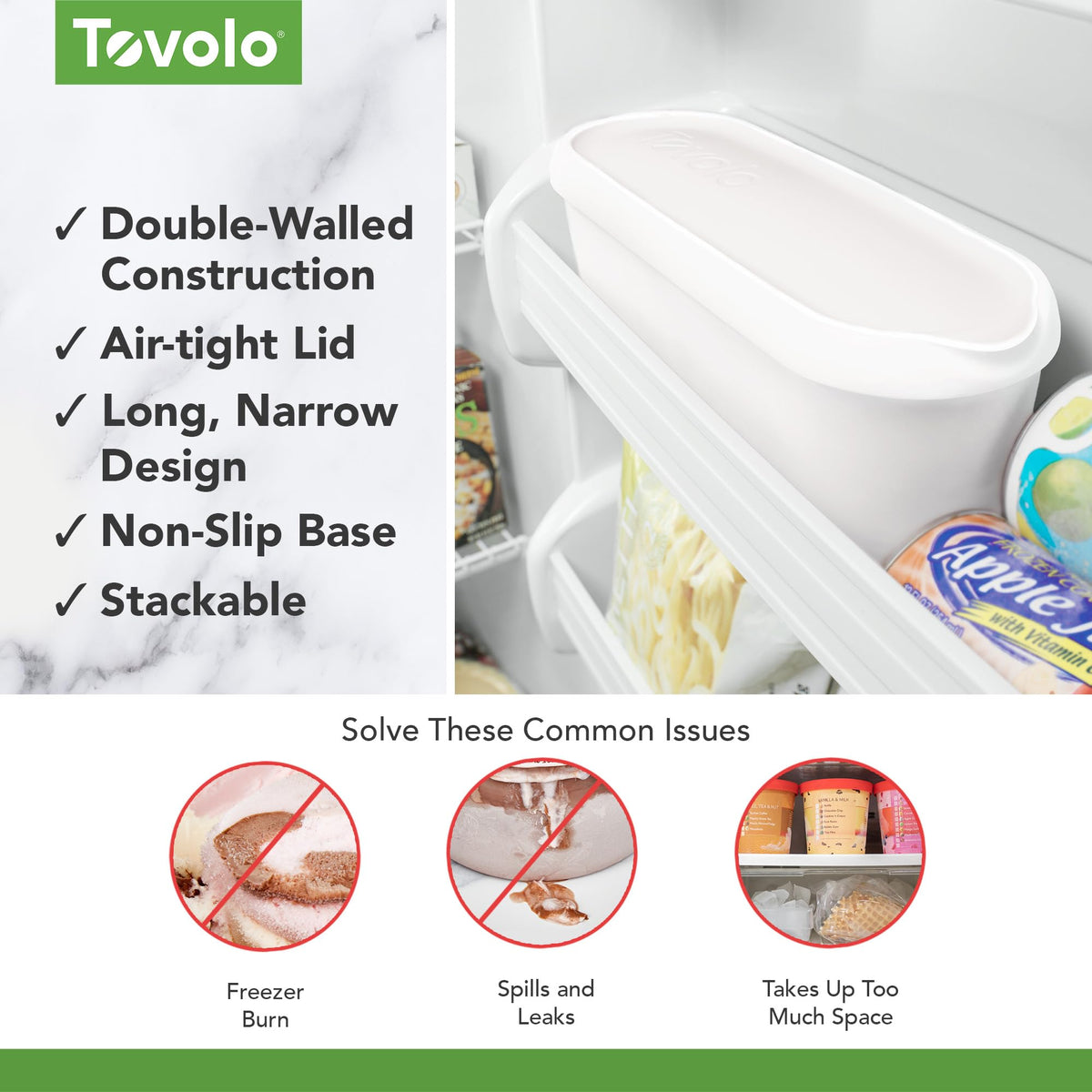 Tovolo half-gallon ice cream container double-wall insulation reduces temperature swings