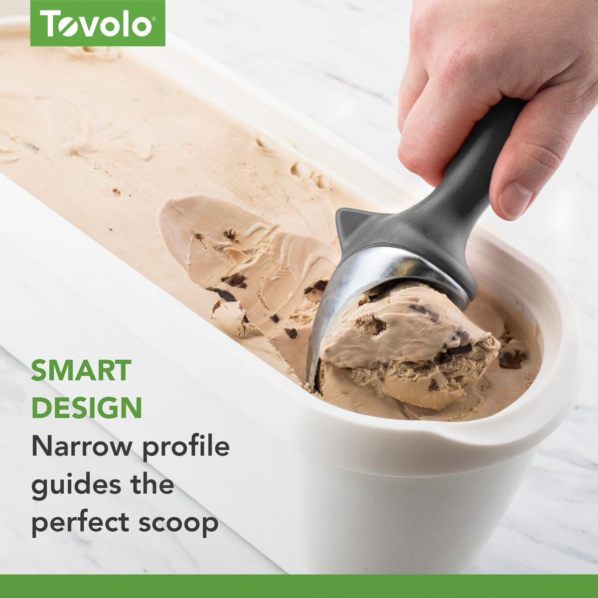 Tovolo half-gallon ice cream container scoop glide design eases serving