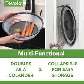 Tovolo large charcoal dish-rinse-colander used to rinse produce.