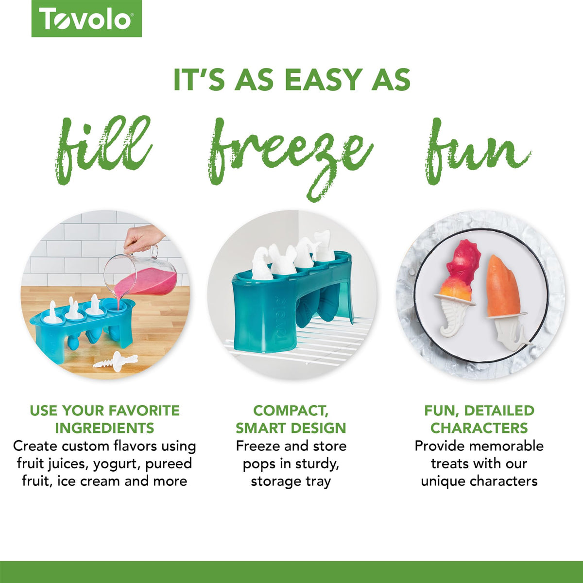 Tovolo Ocean Friends fish popsicle mold offering 2.64 oz portions for simple servings.