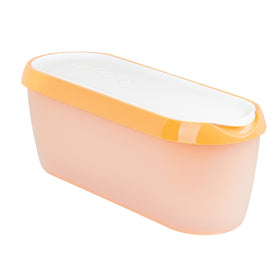 Tovolo orange-crush ice cream container with lid keeps flavors fresh and odor-free.