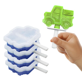 Tovolo pack4 truck popsicle molds show stackable design for easy freezer prep.