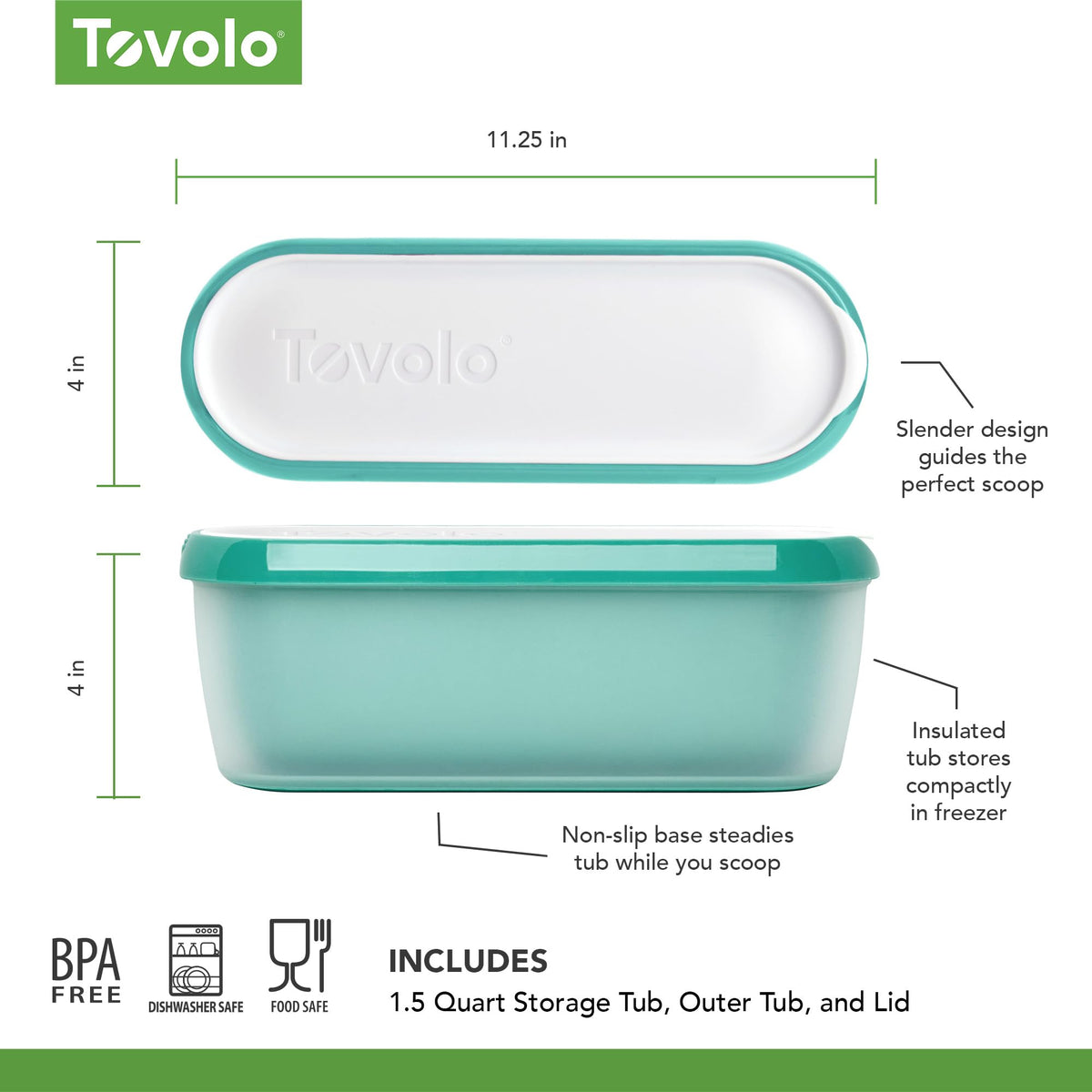 Tovolo reusable ice cream tub helps organize batches in the freezer.