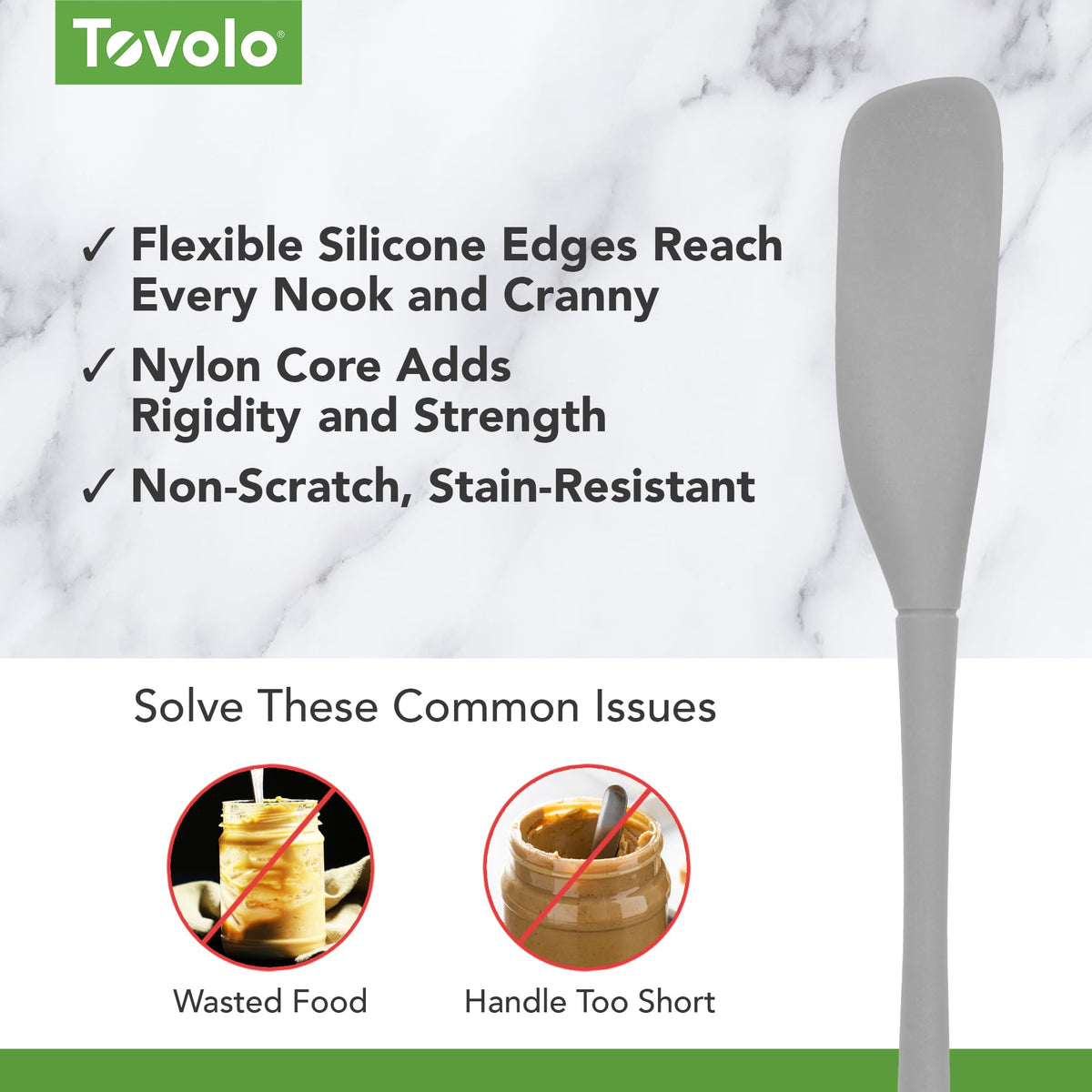 Tovolo spatula shoulder design reaching under jar lip