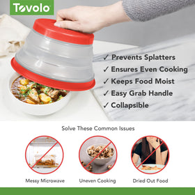 Tovolo silicone microwave cover dishwasher safe for simple cleanup after meals.