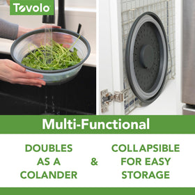 Tovolo silicone splatter guard doubles as a colander for quick rinsing