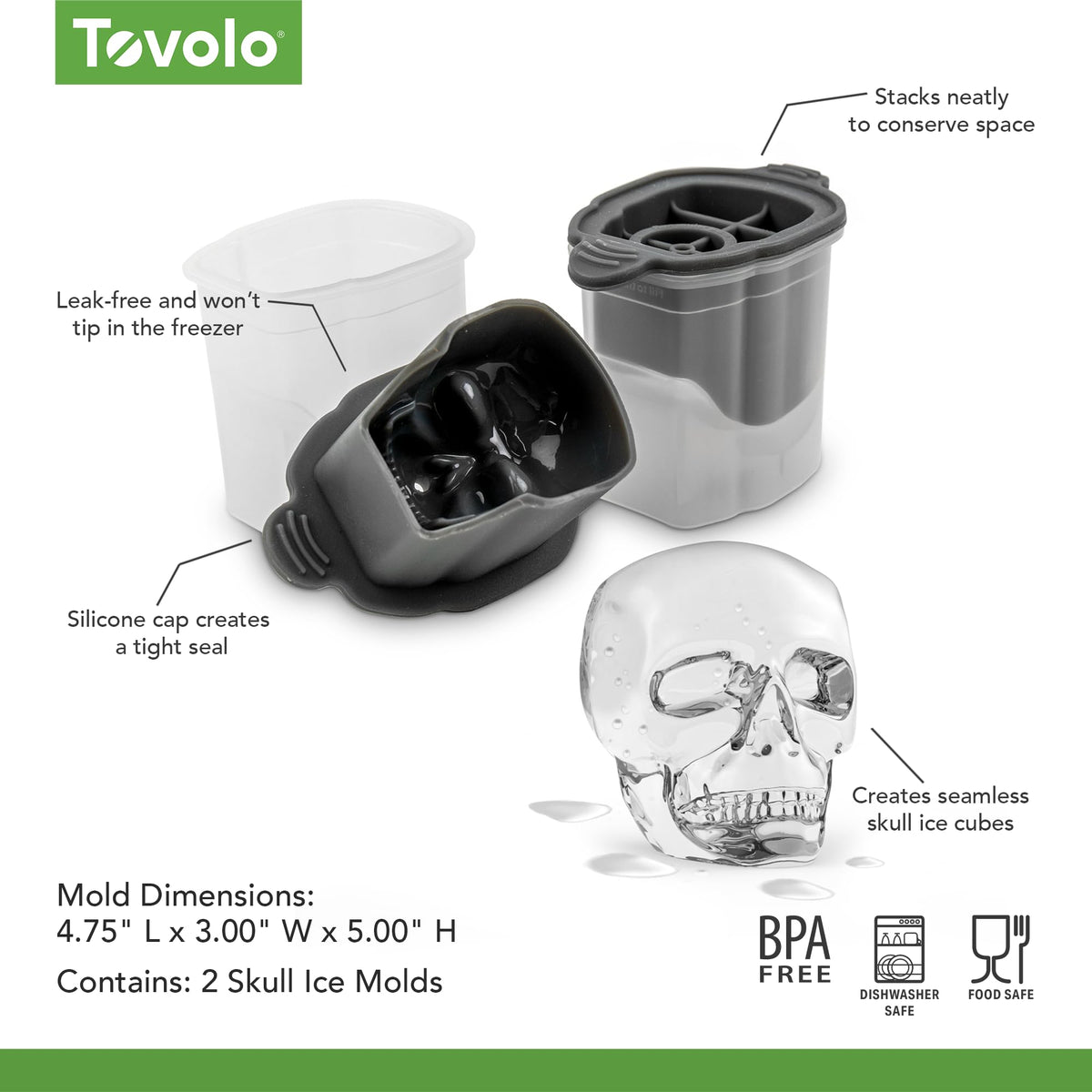 Tovolo Skull Ice Mold dishwasher-safe design for quick cleanup after entertaining