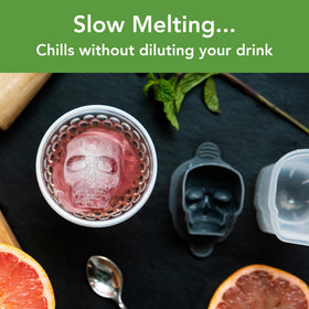 Tovolo Skull Ice Mold 2-pack with lids shown for leak-proof storage