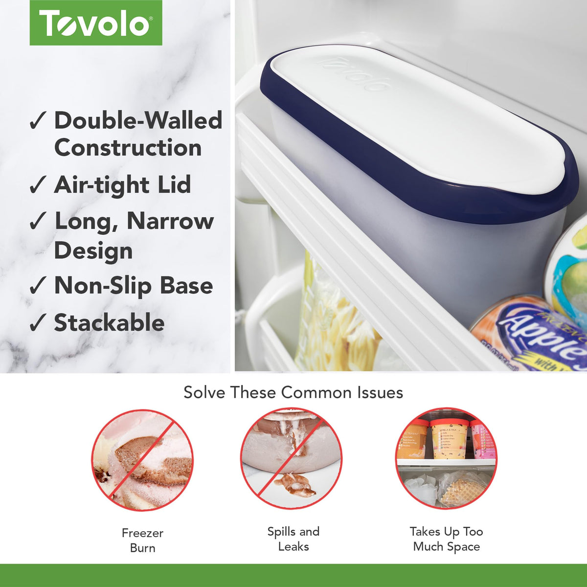 Tovolo Glide A Scoop slim-freezer-design fits neatly on shelves
