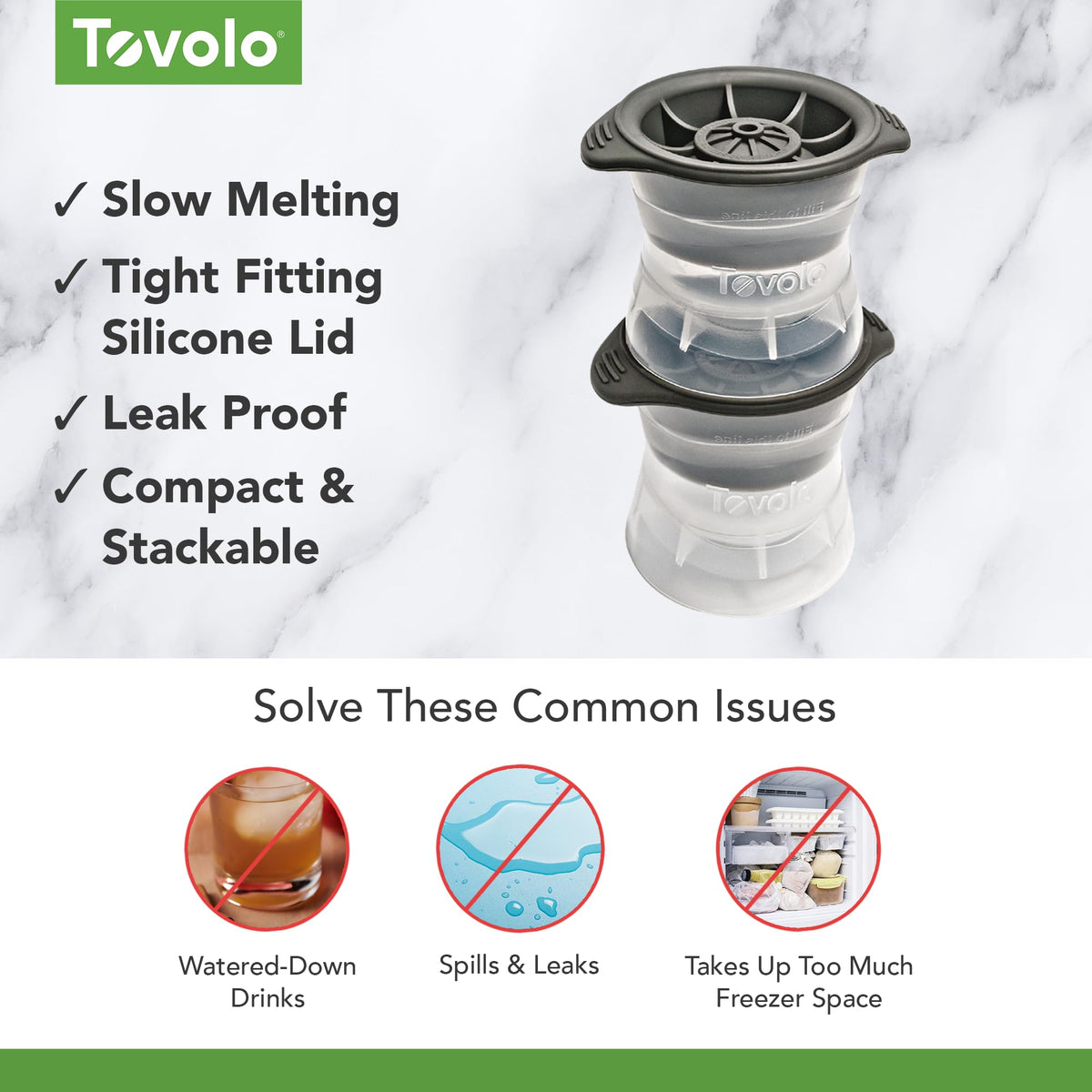 Tovolo leak-proof lids prevent freezer spills during storage