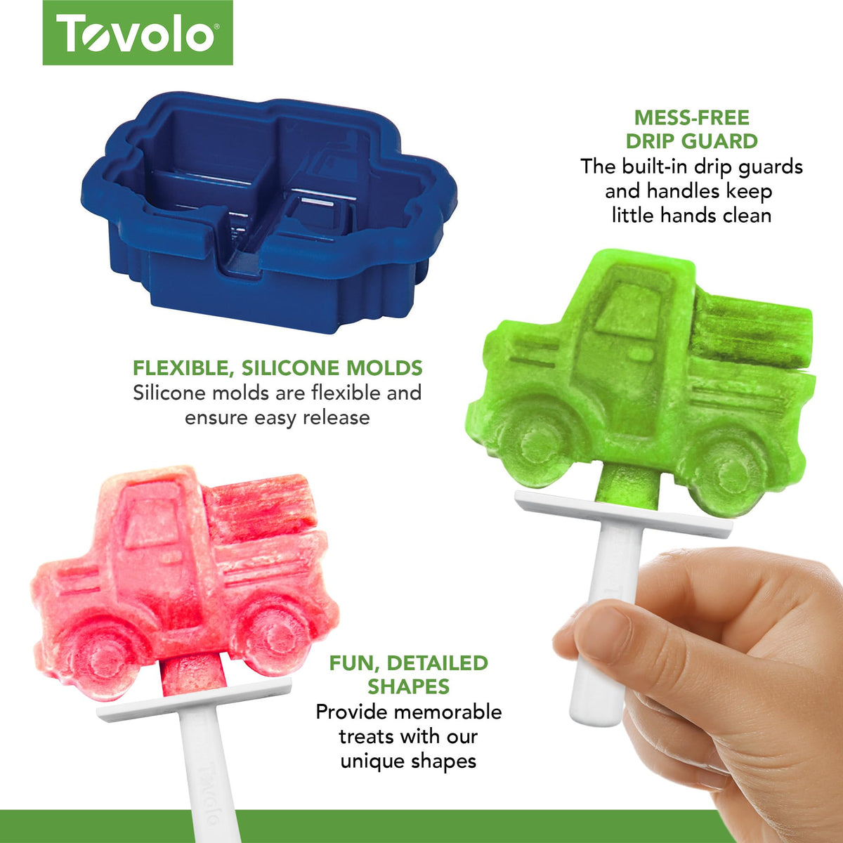 Tovolo stackable truck popsicle molds save freezer space for DIY treats.