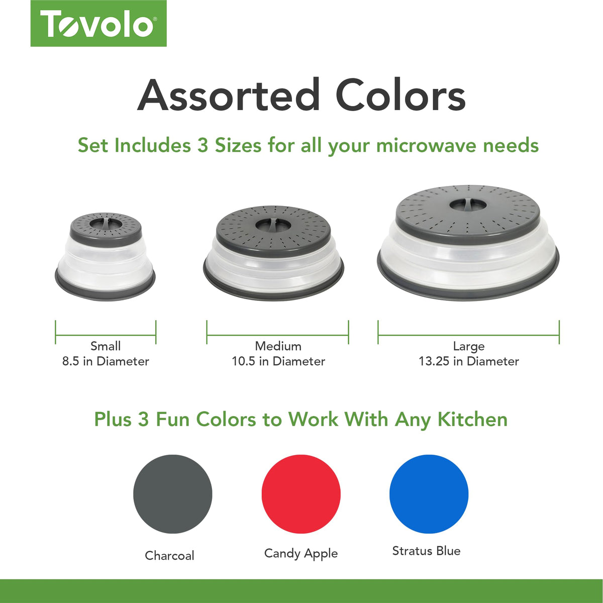 Tovolo three-piece splatter cover nests together to save kitchen space.