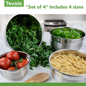 Tovolo XL mixing bowl durable stainless steel withstands daily use.
