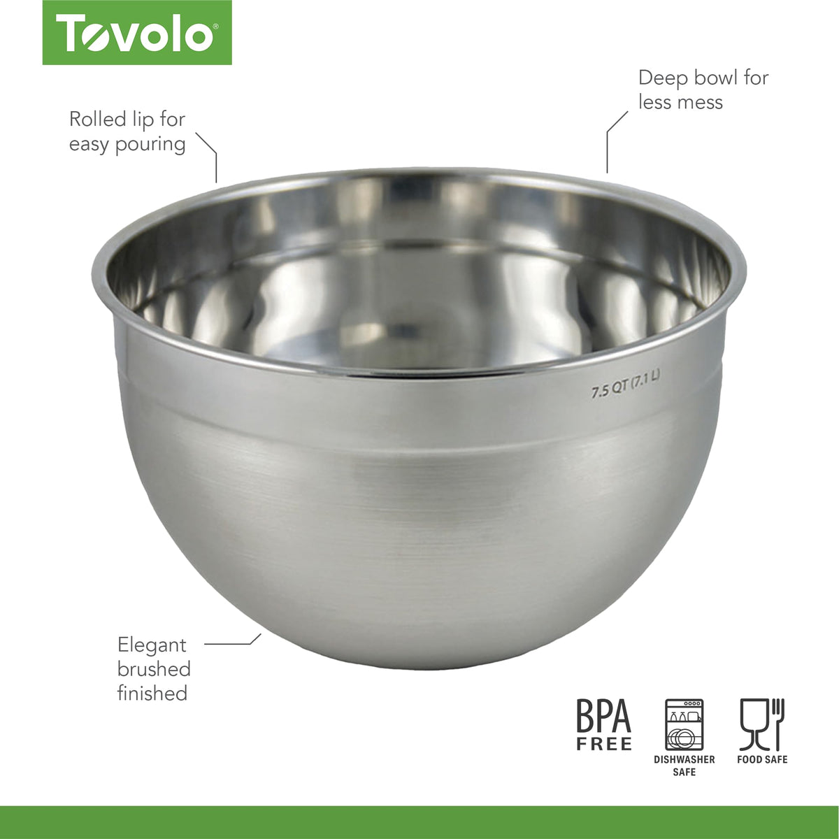 Tovolo XL mixing bowl versatile for baking and large salads.