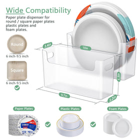 Towardfun cabinet-mount dispenser keeps 9.5-inch plates neatly stored.