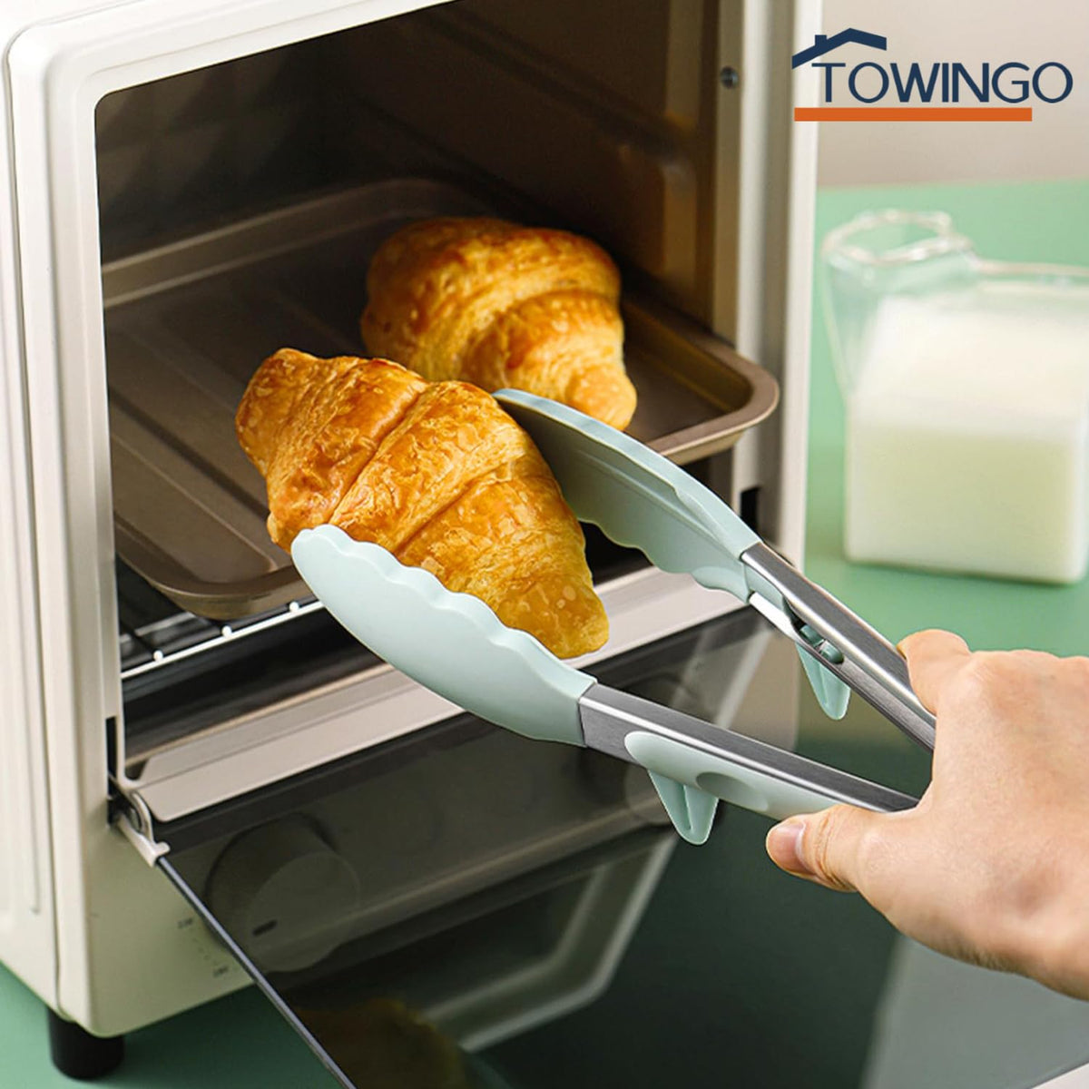 TOWINGO dishwasher-safe silicone tongs for easy cleanup