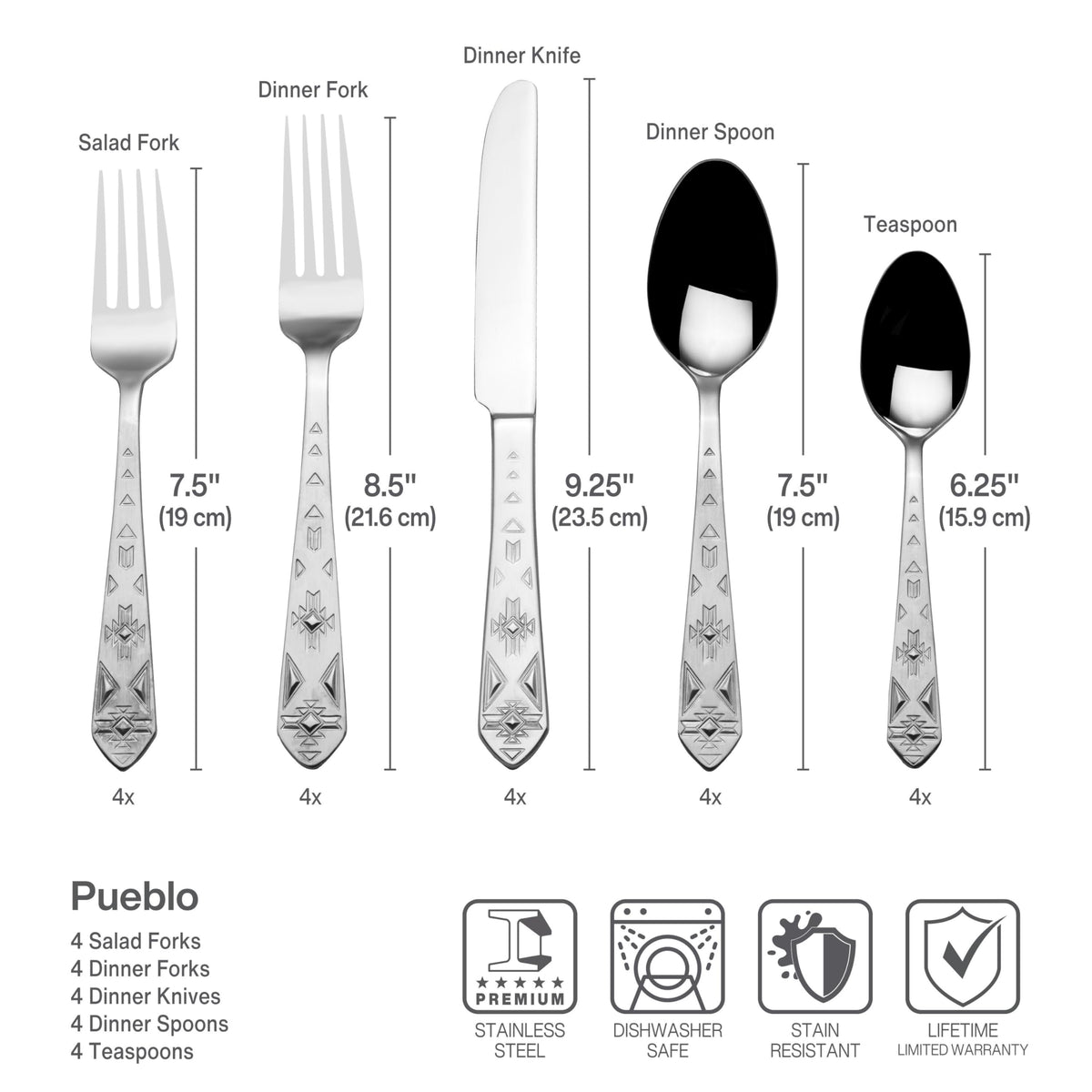 Towle Everyday Pueblo 18/0 stainless steel designed for lasting daily use.