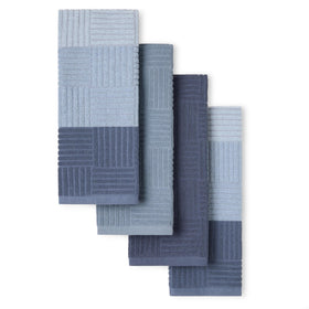 Town & Country Basics basketweave towel blue front view, highly absorbent for quick kitchen drying.