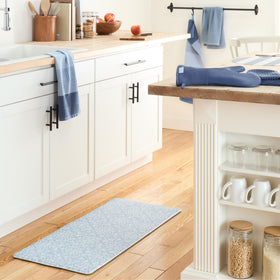 Town & Country Basics basketweave towel blue with hanging loop visible for air drying.