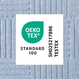 Town & Country Basics basketweave towel blue care instructions for machine washing.