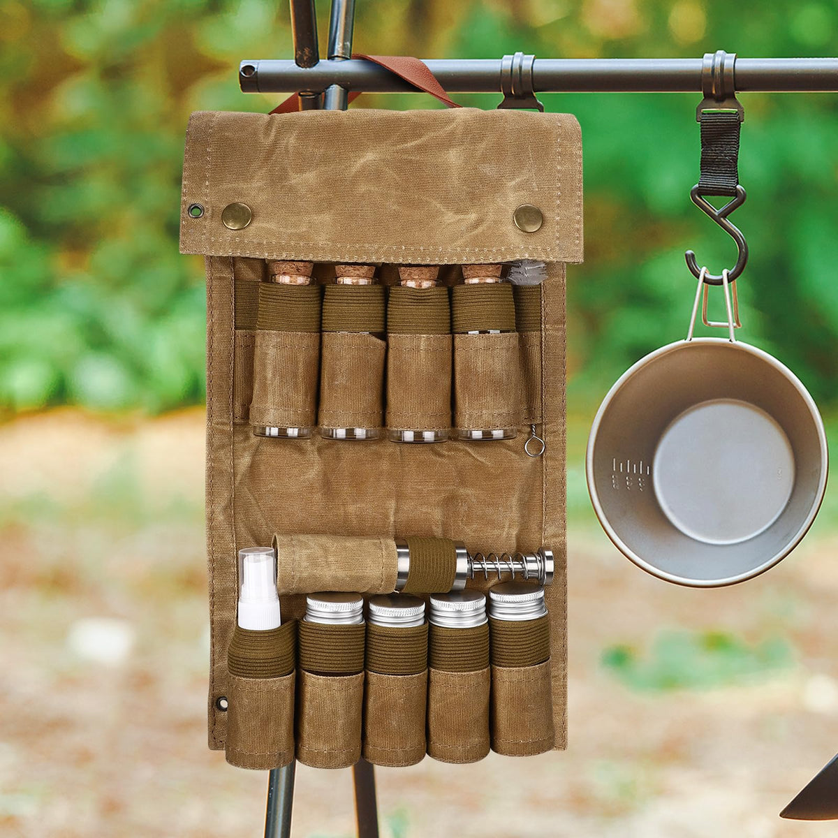 TOBWOLF outdoor spice kit on a picnic setup for easy prep.