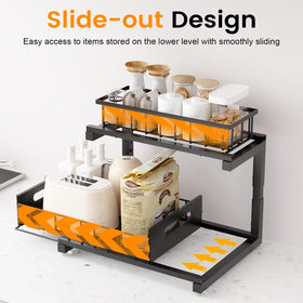 Toyear under sink organizer drawer open demonstrating smooth pull-out design