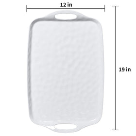 TP large white trays withstand daily use for appetizers and beverages.
