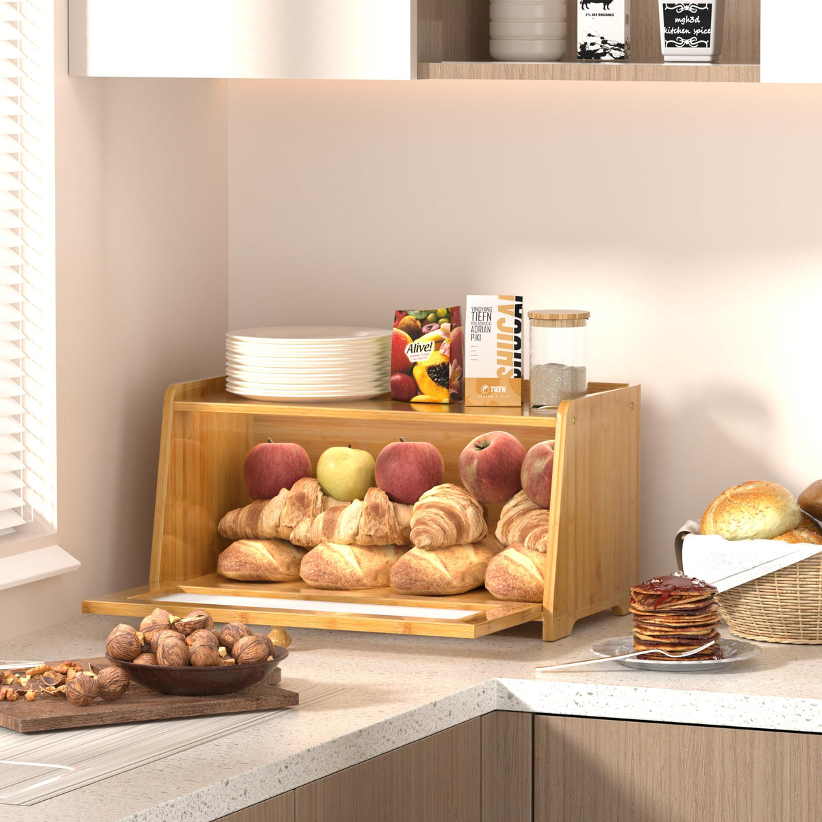 TQQDCI bread box with acrylic window shows contents at a glance