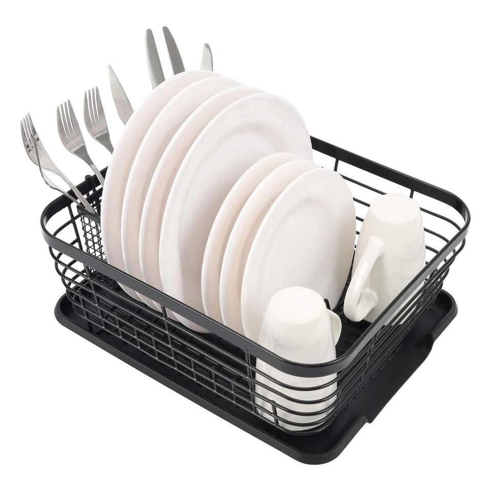 TQVAI dish drying rack with drainboard shows sturdy construction and water drainage.