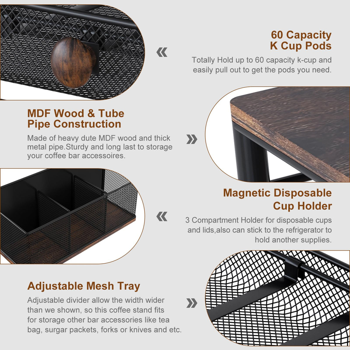 TQVAI K Cup Holder dual-function rack holds tea and sugar packets when needed