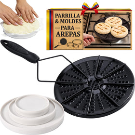 TraditionTools arepa grill on stove delivers even heat for perfect arepas.