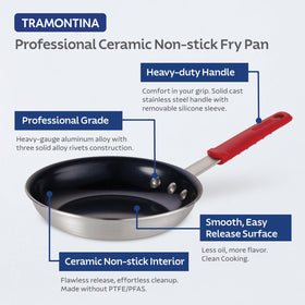 Close-up of the ceramic coating for easy food release on the Tramontina pan.