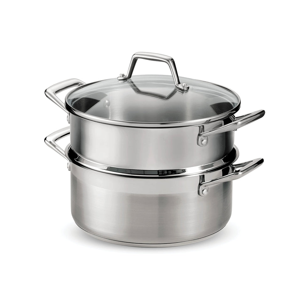 Tramontina Gourmet 5Qt steamer-set Dutch oven exterior showcases a durable satin finish for everyday cooking.
