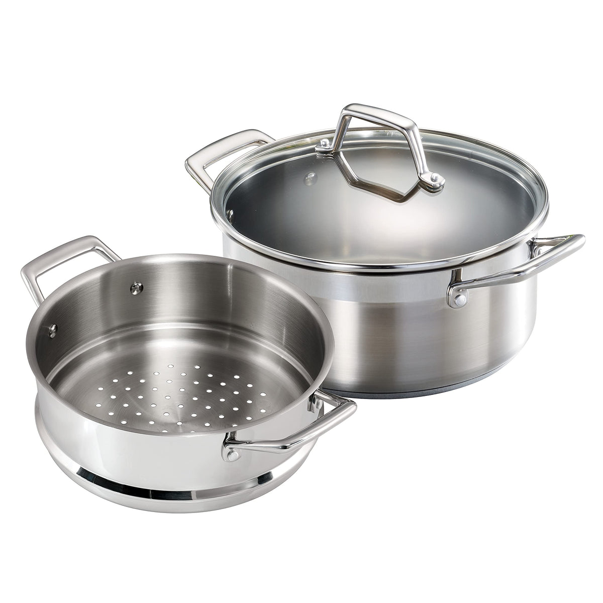 Tramontina Gourmet 5Qt steamer-set insert in use demonstrates versatile one-pot steaming.