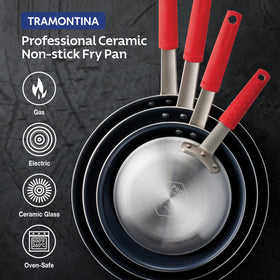 Dishwasher-safe Tramontina pan for convenient cleanup after meals.