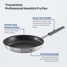 Tramontina PRO 12-Inch nonstick fry pan on stove with even heat distribution.