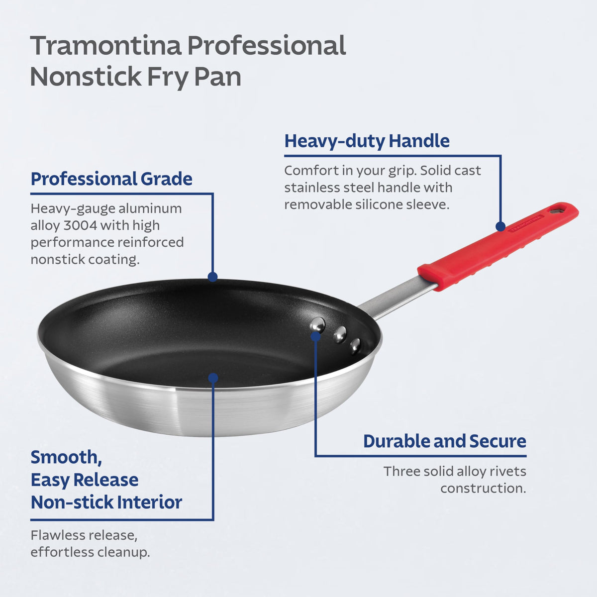 Tramontina Professional interior with reinforced coating for easy food release and quick cleanup.