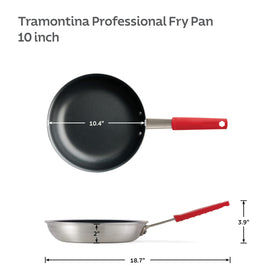 Tramontina Professional side profile highlights heavy-gauge aluminum and balanced weight.