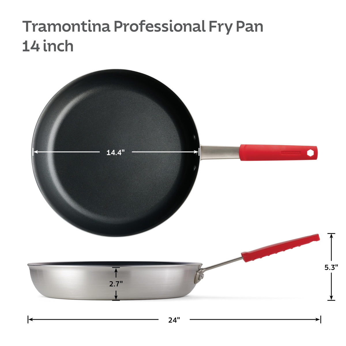 Tramontina Professional heavy-gauge aluminum for even heat.