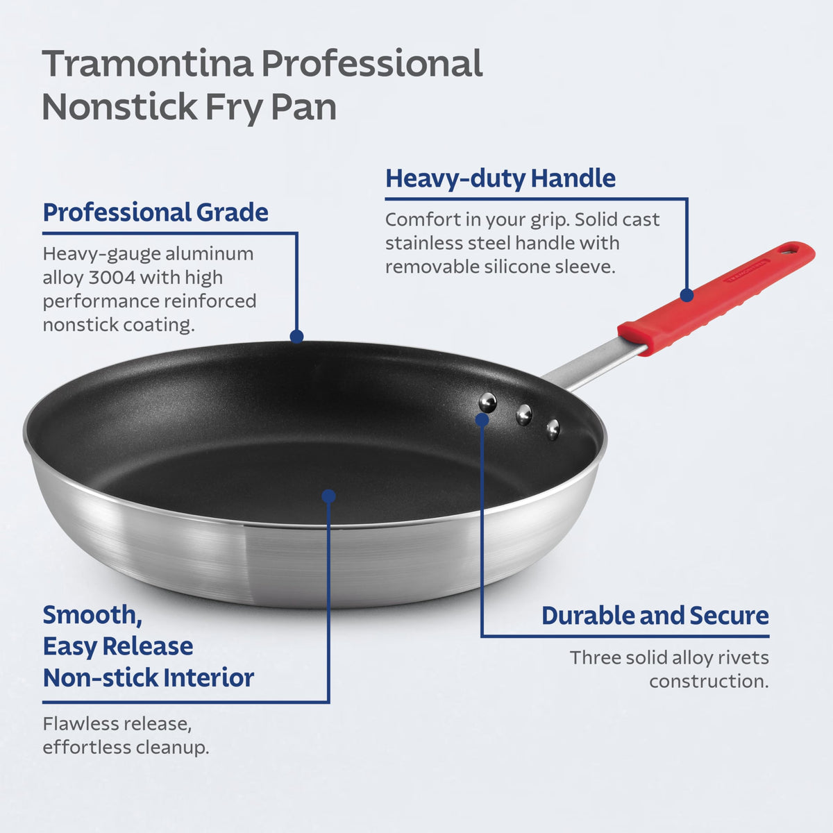 Tramontina Professional reinforced nonstick coating for effortless release.