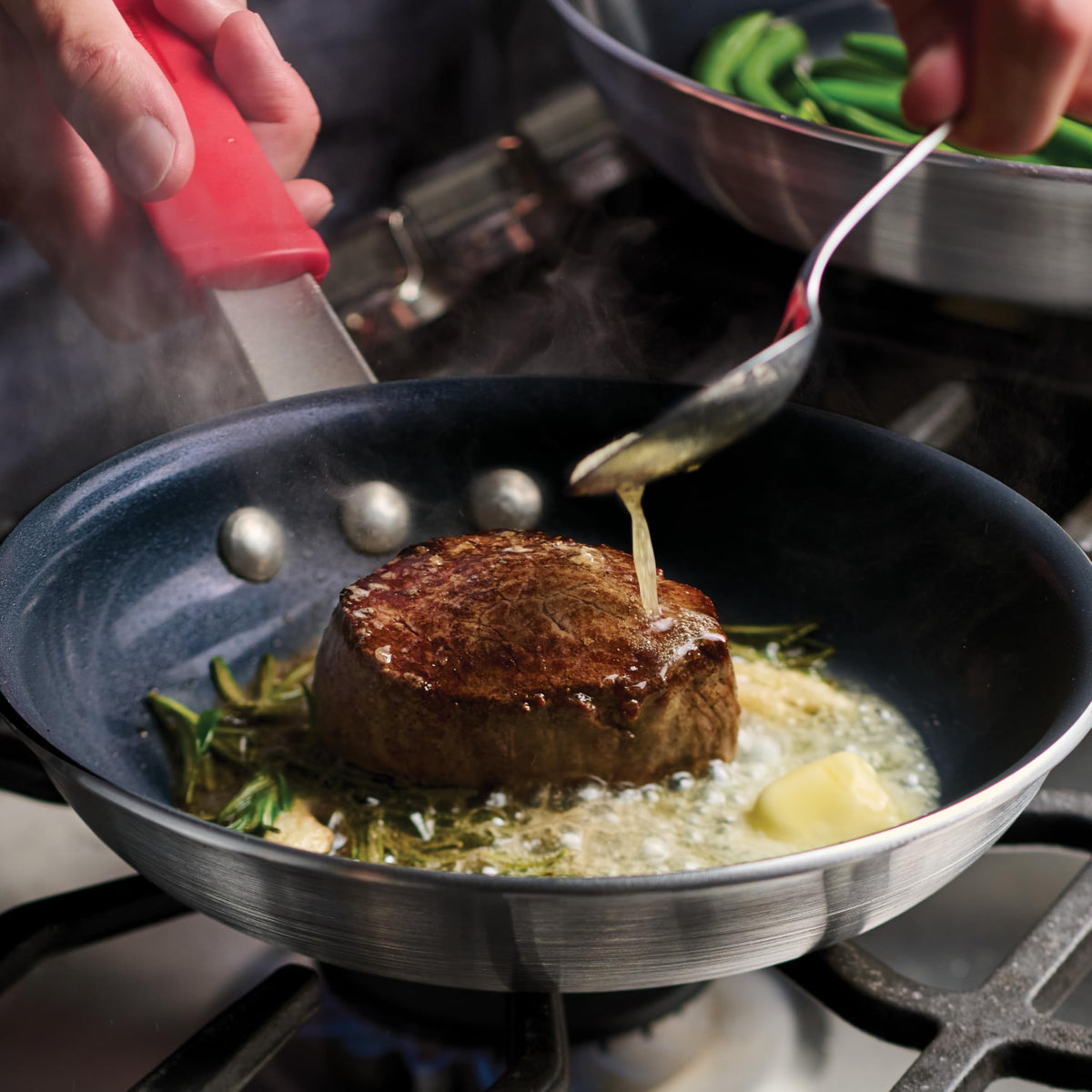 Tramontina professional 8-inch pan with soft-grip handle sleeve for comfort.