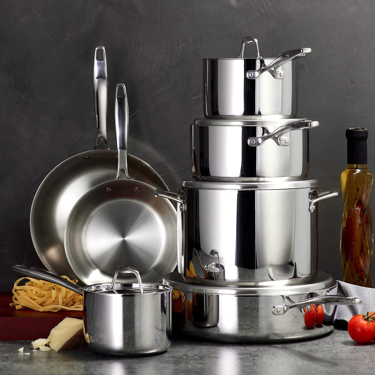 Tramontina Signature sauce pans with lids 1.5qt ready for simmering