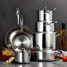Tramontina Signature sauce pans with lids 1.5qt ready for simmering