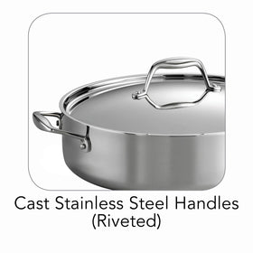Tramontina Signature pan on the stove, oven-safe up to 500°F.