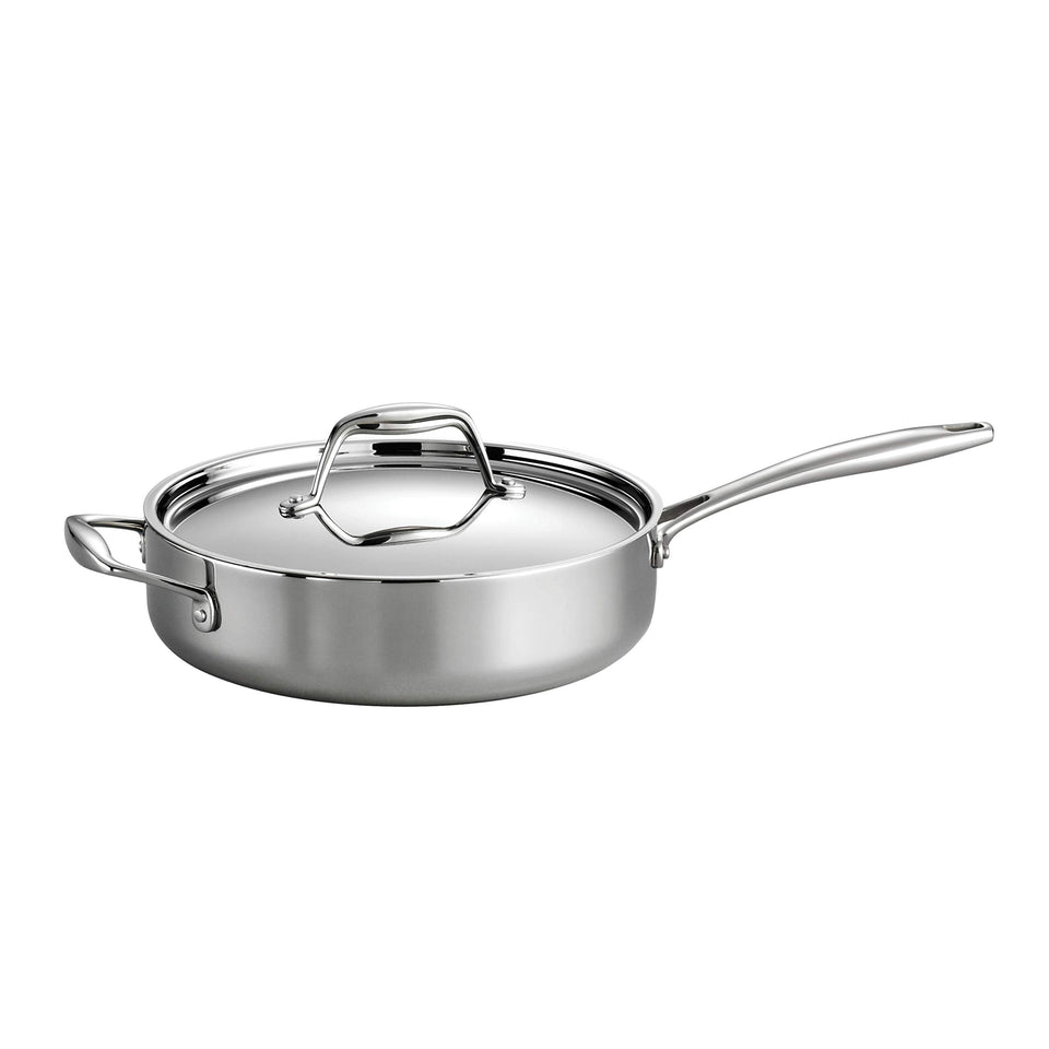 Tramontina Signature 3qt saute pan with lid showing heat-efficient design