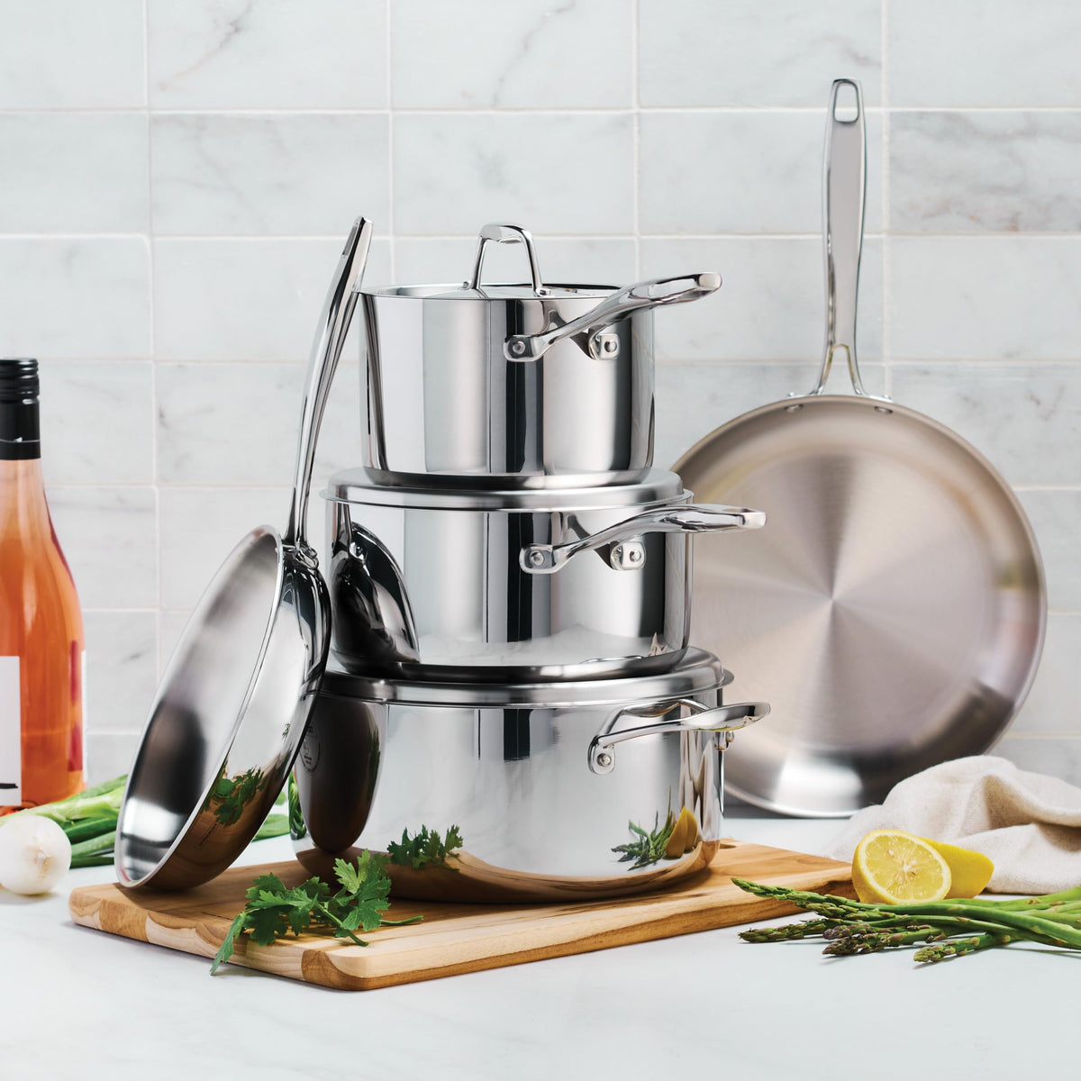 Tramontina Signature Tri-Ply set is oven-safe up to 500°F for stovetop-to-oven use.